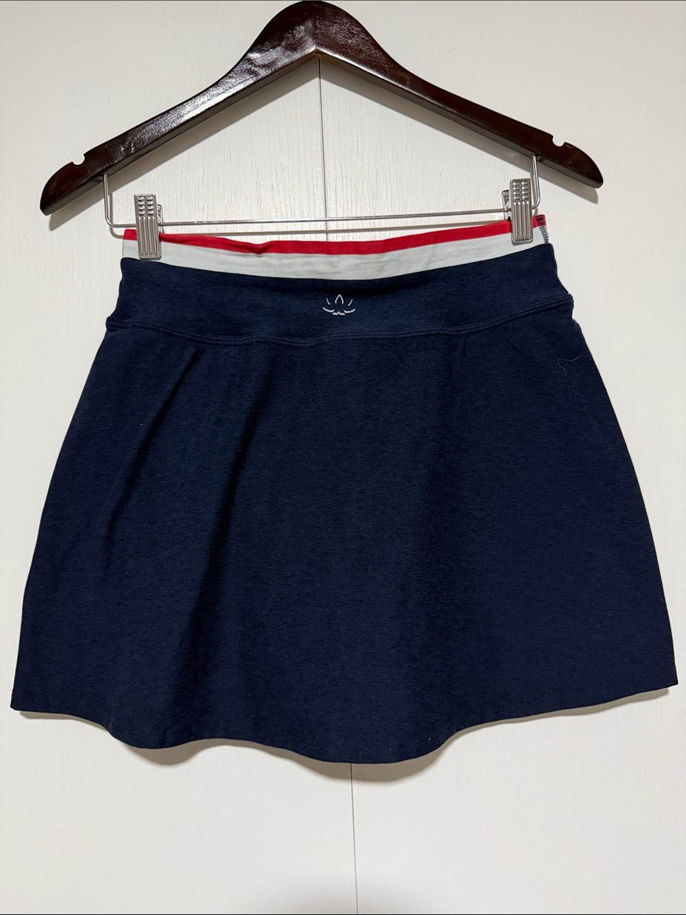 Beyond Yoga Navy Skater Skirt with Red & White Waistband